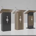Modern Three Different Colored Podiums With Tilted Top White Logo And Microphone 3d model