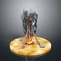 Campfire With Burning Wood Flames Smoke Stones On Circular Base