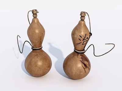 Two Piece Traditional Gourd Shaped Decorative Ornament Set for Home Decoration 3d model