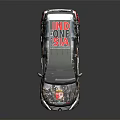 Mitsubishi SUV With Camouflage Exterior And Decorative Stickers On Dark Background