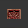 Traditional Wooden Sofa With Red Patterned Cushions Ornate Armrests And Carved Legs