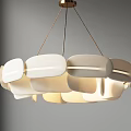 Modern Block Shaped Chandelier With White And Beige Panels And Soft Gold Hanging