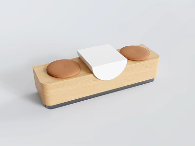 Modern Wooden Banquette Sofa with Brown Cushions and White Backrest Design 3d model