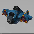 Blue Spaceship With Four Red Yellow Propellers And Round Windows For Space Exploration 3d model