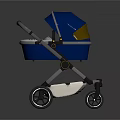Blue Baby Stroller With Canopy Wheels Comfortable Seat And Modern Frame 3d model