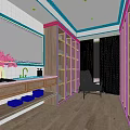Modern Walk In Closet With Wooden Wardrobes Mirror And Chair By Window