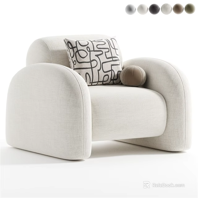 Modern Beige Single Sofa With Black And White Geometric Pillow And Brown Decorative Ball 3d model 
