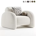 Modern Beige Single Sofa With Black And White Geometric Pillow And Brown Decorative Ball