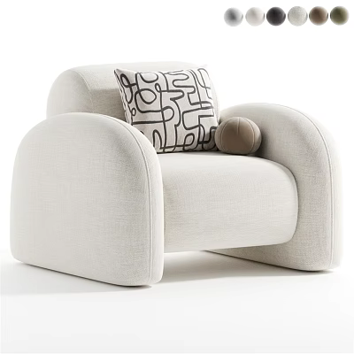 Modern Beige Single Sofa With Black And White Geometric Pillow And Brown Decorative Ball 3d model