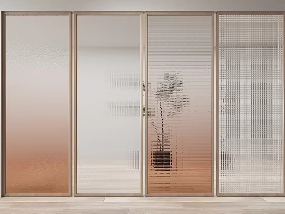 Modern Glass Room Dividers With Gold Frame And Various Glass Patterns 3d model