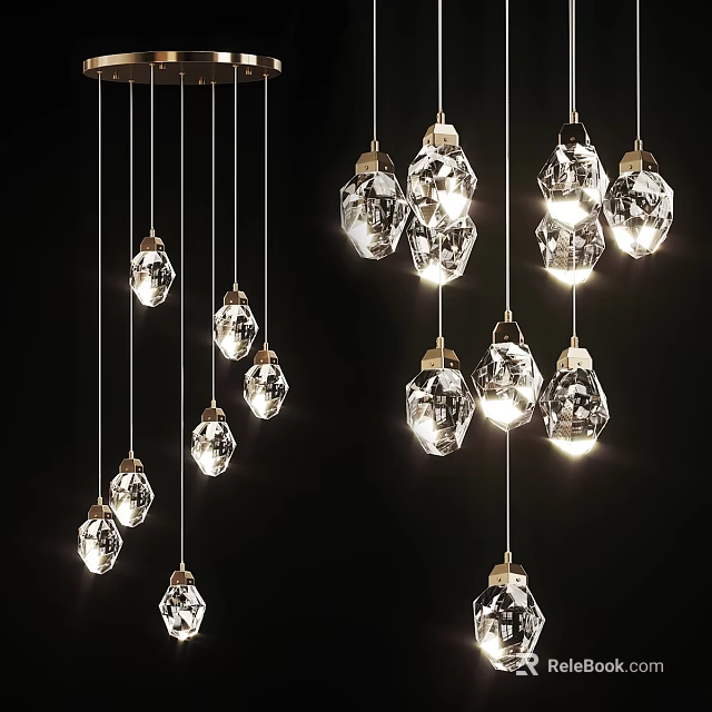 Modern Multiple Transparent Glass Pendant Lights Hanging In Decorative Bulb Shaped Design 3d model 