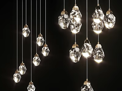 Modern Multiple Transparent Glass Pendant Lights Hanging In Decorative Bulb Shaped Design 3d model