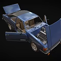 Blue Spirit Car With Open Doors And Hood Revealing Engine And Interior Details