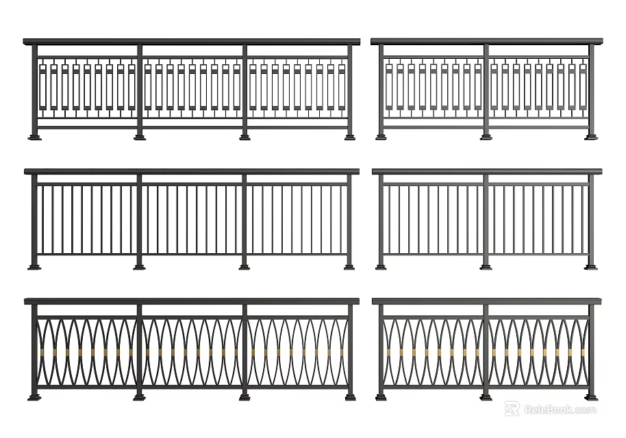 Various Stylish Metal Fence Designs Featuring Decorative Patterns And Structural Details 3d model 