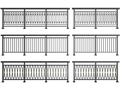 Various Stylish Metal Fence Designs Featuring Decorative Patterns And Structural Details 3d model