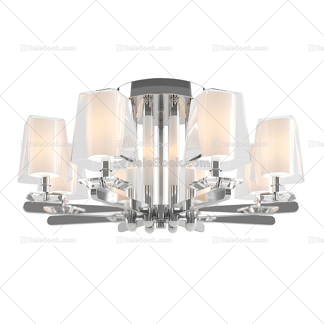 Chandelier Stainless Steel Living Room Light Luxury Glass Chandelier Simple Atmospheric Dining Room Lamp High-end Bedroom Creative Lamps 3d model