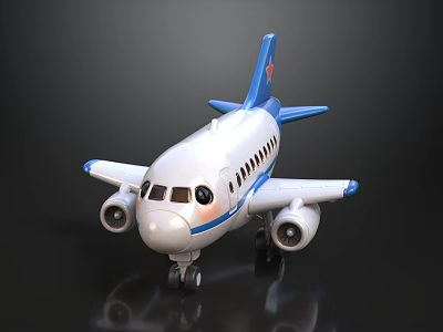 Toy Airplane With White Body Blue Wings And Red Star On Black Background 3d model