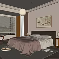 Cozy Modern Bedroom Interior Design With Brown Bedding Painting Lamp Chair And Carpet