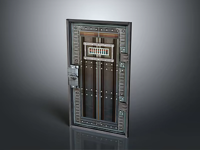 Industrial Style Metal Safe Door With Combination Lock Riveted Design And Secure Handle 3d model