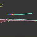 Traditional Weapons Display Featuring Katana With Black Handle And Rifle With Wooden Stock