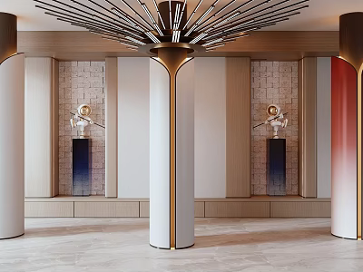 Stunning Decorative Columns With Gold Trim Radiant Ceiling Light And Sculptural Accents 3d model