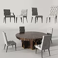Modern Round Dining Table Set With Marble Top And Tufted Upholstered Chairs 3d model