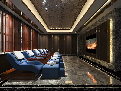 Luxury SPA Sauna Lounge With Comfortable Reclining Chairs TV And Marble Floor 3d model