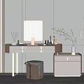 Modern Dressing Table With Mirror Storage Stool And Decorative Plants 3d model