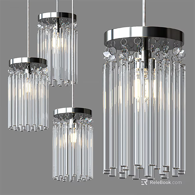 Modern Transparent Glass Chandeliers With Cylindrical Tubes And Warm Glistening Light 3d model 