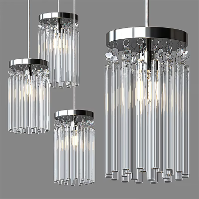 Modern Transparent Glass Chandeliers With Cylindrical Tubes And Warm Glistening Light 3d model