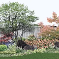 Vibrant Garden Shrubs With Colorful Trees Rocks And Green Grass Landscape