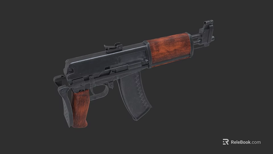 Assault Rifle Classic Design With Wooden Grip Stock Black Metal Parts And Magazine 3d model 
