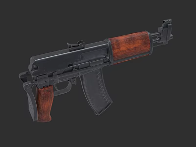 Assault Rifle Classic Design With Wooden Grip Stock Black Metal Parts And Magazine 3d model