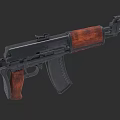 Assault Rifle Classic Design With Wooden Grip Stock Black Metal Parts And Magazine