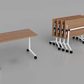 Modern Folding Conference Table With Wooden Top White Frame And Rolling Wheels