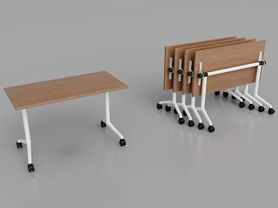 Modern Folding Conference Table With Wooden Top White Frame And Rolling Wheels 3d model