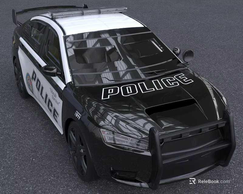 Modern Black And White Police Car With Light Bar Push Bumper And Lettering 3d model 
