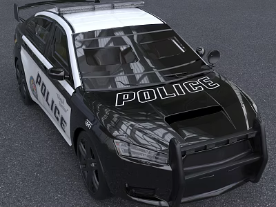 Modern Black And White Police Car With Light Bar Push Bumper And Lettering 3d model