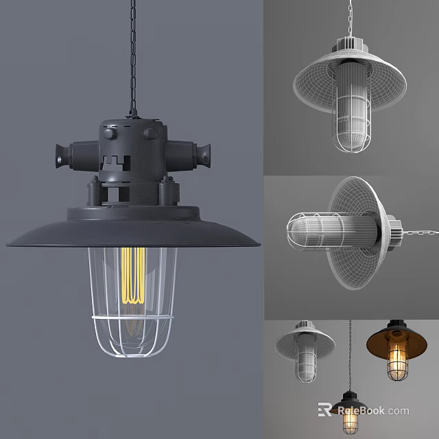 Industrial Vintage Pendant Lights With Metal Cage Design And Various Styles 3d model 