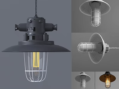 Industrial Vintage Pendant Lights With Metal Cage Design And Various Styles 3d model