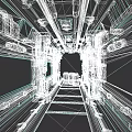 Futuristic Corridor Interior With Biohazard Signs Blue Red Lights And Control Panels