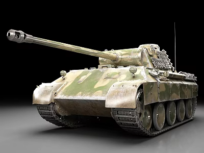 Camouflage Armored Military Tank With Long Cannon Tracks And Turret Details 3d model