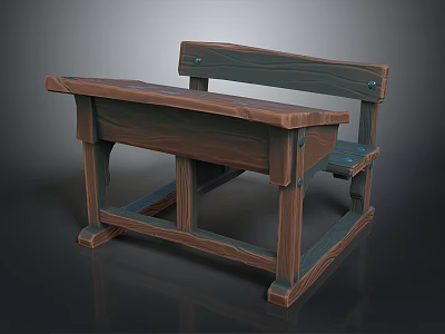 Vintage Wooden Desk And Bench Set With Brown Finish And Connected Structure 3d model