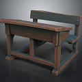 Vintage Wooden Desk And Bench Set With Brown Finish And Connected Structure
