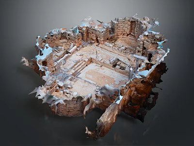 Cartoon Scene of Ancient Circular Ruin With Broken Walls Stone Steps and Empty Space 3d model