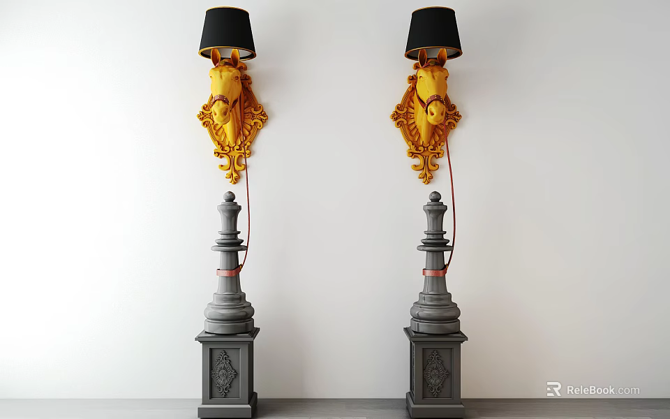 Unique shaped Wall Lamps With Elegant Horse Head Design And Black Shades 3d model 