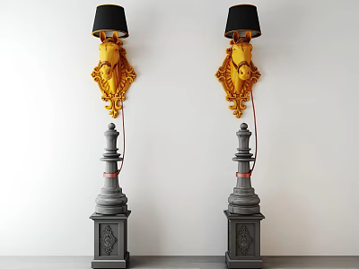 Unique shaped Wall Lamps With Elegant Horse Head Design And Black Shades 3d model