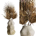 Textured Stone Vase with Dried Palm Fronds for Modern Interior Decoration