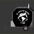 Black Mobile Food Truck With Branded Logo Flags On Top And Trailer Wheels