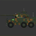 Military Wheeled Tank with Green Orange Camouflage Paint Turret Antennas and Weapons